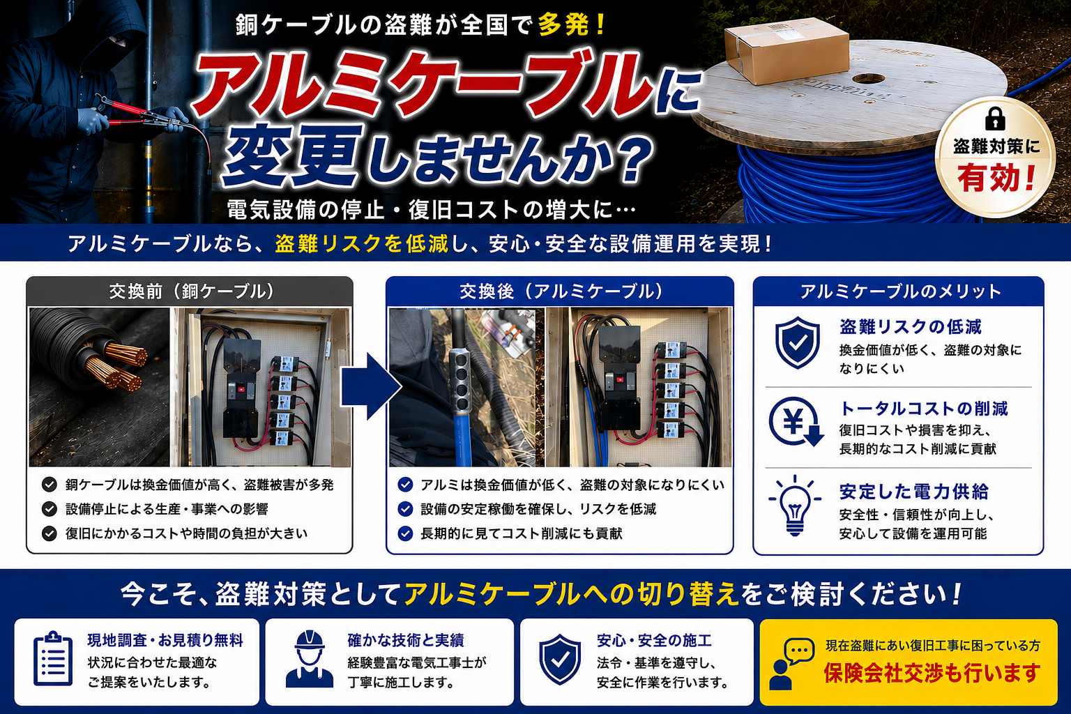 銅ケーブル盗難対策 - アルミケーブル交換工事のご案内 - 株式会社令明